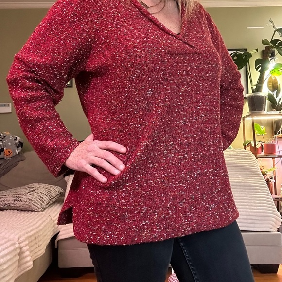 Coldwater Creek Womens Red Soeckled Knit Pullover Sweater V Neck size XL - Picture 2 of 13